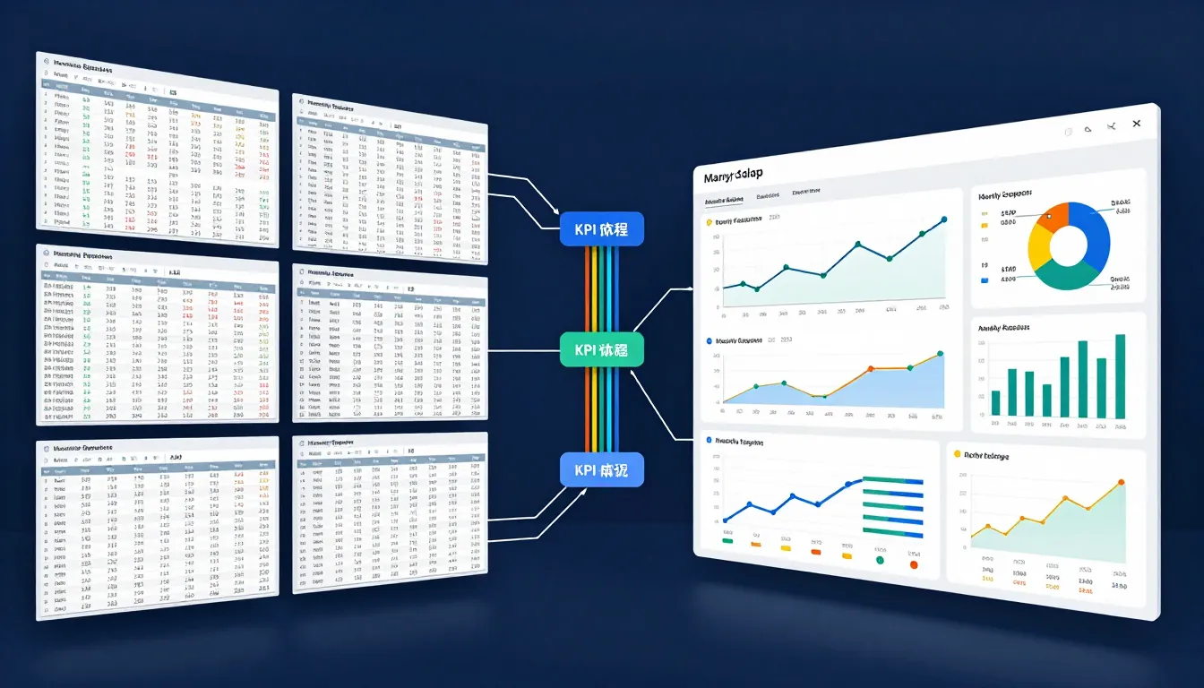 Più esportazioni mensili del gestionale che confluiscono in una dashboard con grafici di andamento mensile e annuale